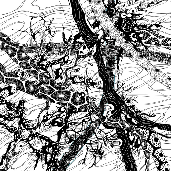 Grafika cyfrowa / sztuka generowana cyfrowo zatytułowany „Algues noir sur bla…” autorstwa Sylvie Dessert (Syl), Oryginalna p…