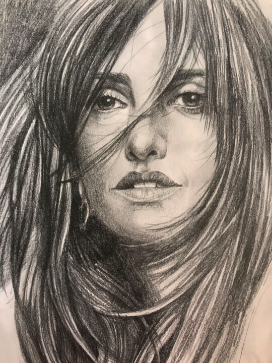 Schilderij getiteld "Черно-белый Портрет" door Helga Balaban, Origineel Kunstwerk, Grafiet