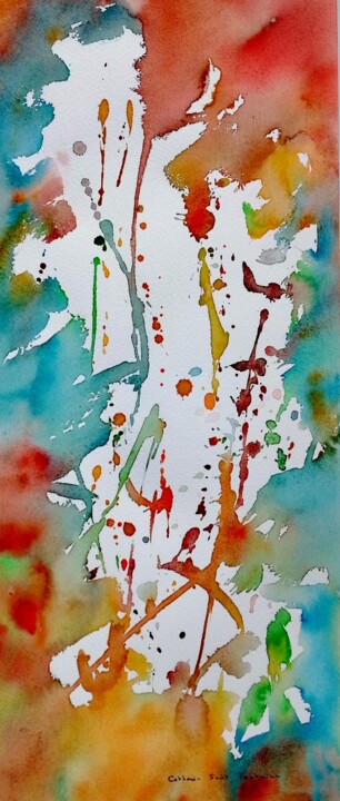 Malerei mit dem Titel "Eclats 2" von Catherine Saint Fontaine, Original-Kunstwerk, Aquarell Auf Keilrahmen aus Holz montiert
