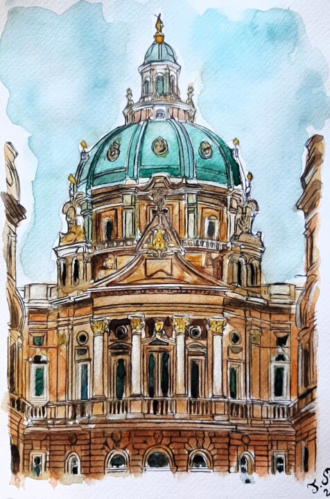 Painting titled "Under the Dome of T…" by Armajay, Original Artwork, Watercolor