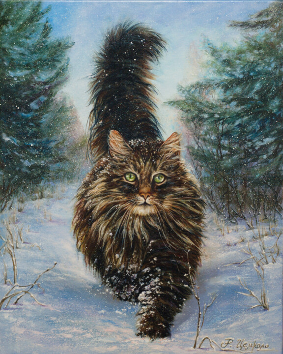 "Cat in a Winter For…" başlıklı Tablo Рита Цемкало tarafından, Orijinal sanat, Petrol