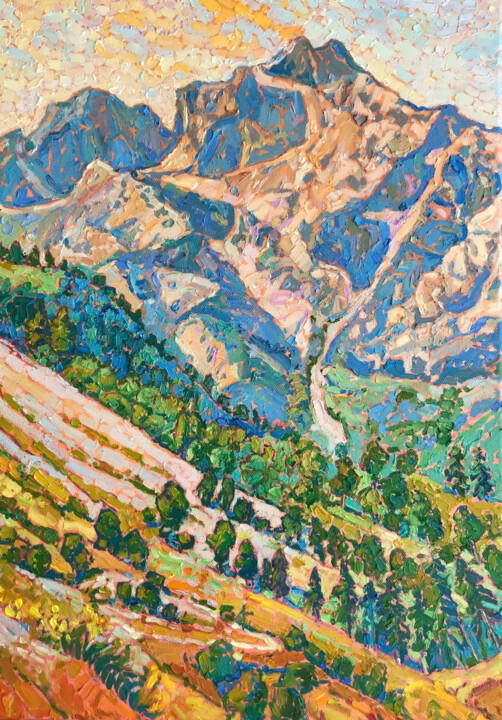 Painting titled "Shining Peaks" by Natalia Bessmertnova, Original Artwork, Oil