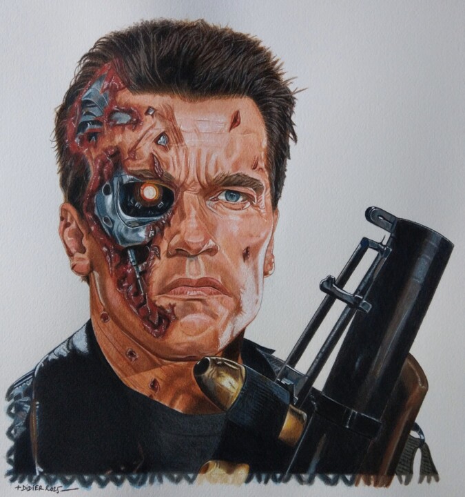 Malerei mit dem Titel "Terminator 2 : Judg…" von Didier Plouviez, Original-Kunstwerk, Aquarell