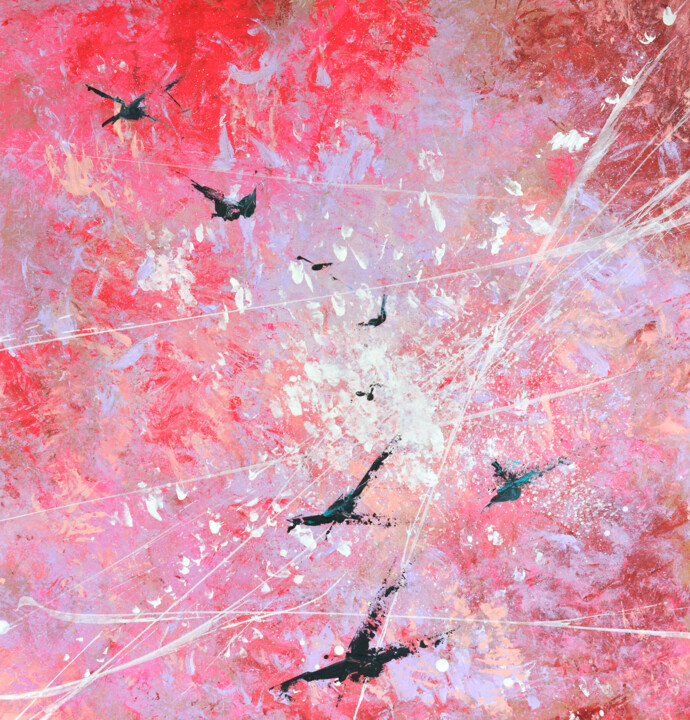 Malerei mit dem Titel "Black birds on a sc…" von Olga Gerasimova (GOASH), Original-Kunstwerk, Acryl