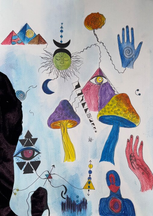 Painting titled ""Elbows on the tabl…" by Nourhan Eltoukhi, Original Artwork, Ink