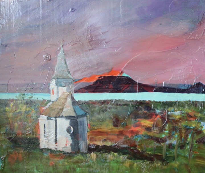 Painting titled "Kilátás a Balatonra…" by Tamás Gyebrovszki, Original Artwork, Oil