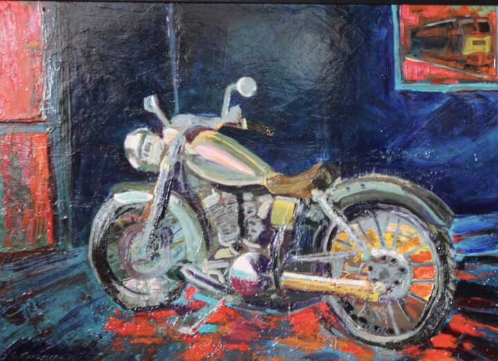 Painting titled "Álommotor (Dream Bi…" by Tamás Gyebrovszki, Original Artwork, Oil Mounted on Wood Stretcher frame