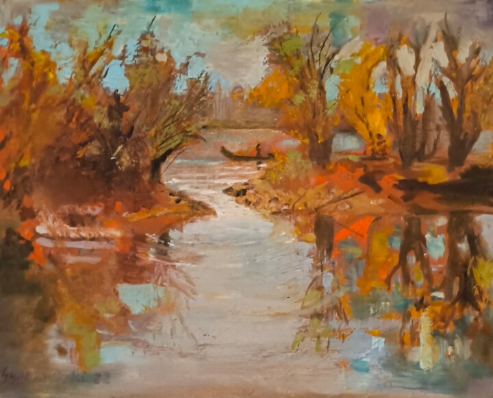 Painting titled "A Kulcsi-öböl ( The…" by Tamás Gyebrovszki, Original Artwork, Oil Mounted on Wood Stretcher frame