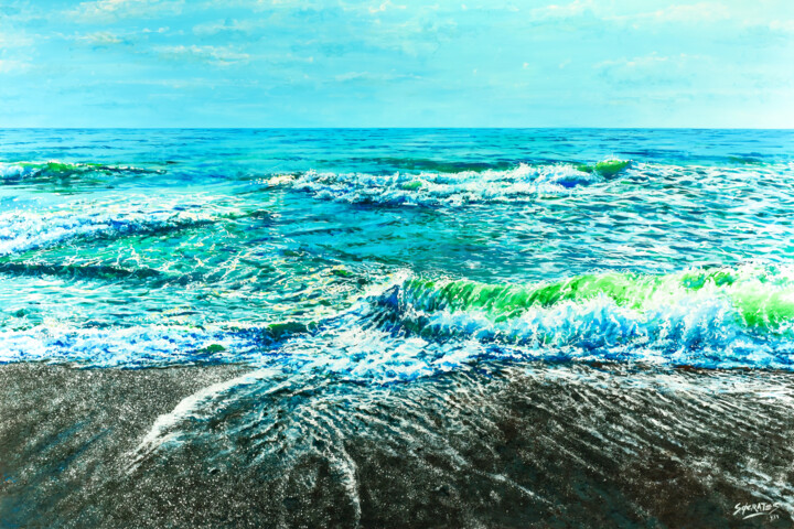 Peinture intitulée "Olas #1" par Sócrates Rízquez, Œuvre d'art originale, Émail Monté sur Aluminium