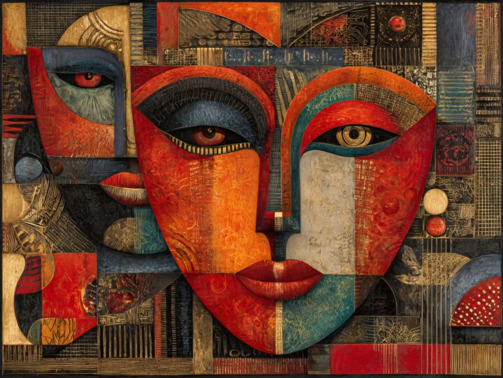Digitale Kunst mit dem Titel "African Masks" von Amanda Moore, Original-Kunstwerk, Digitale Malerei
