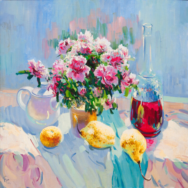 Painting titled "Azalea." by Sviatoslav Barabash, Original Artwork, Oil Mounted on Wood Stretcher frame