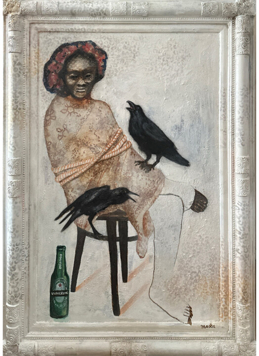 Ζωγραφική με τίτλο "La liseuse d'âme" από Moctarmast Ly, Αυθεντικά έργα τέχνης, Χρωστικές ουσίες Τοποθετήθηκε στο Ξύλινο φορ…