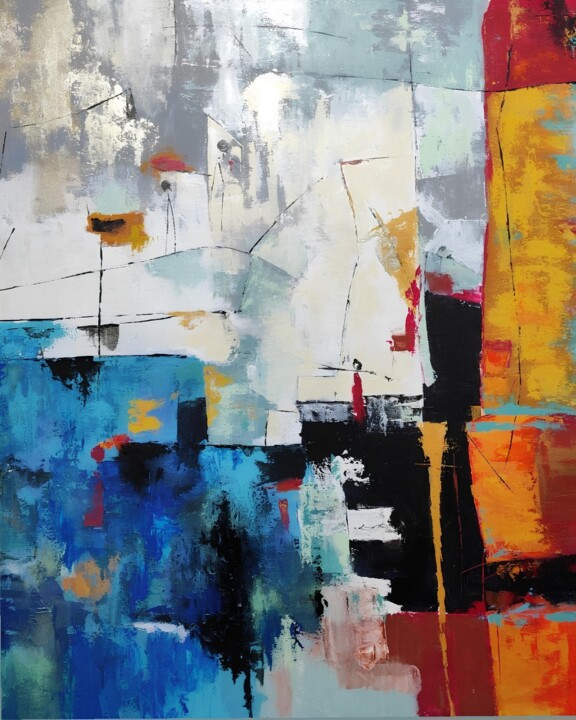 Painting titled "Omens of Love" by Irene Palevski, Original Artwork, Acrylic Mounted on Wood Stretcher frame