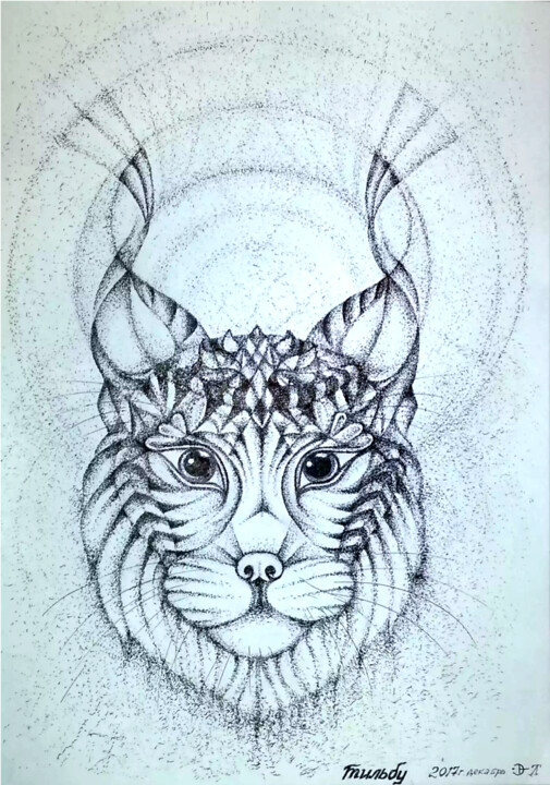 Painting titled "ТИЛЬБУ - существо с…" by Antara Terrael, Original Artwork, Gel pen Mounted on Cardboard