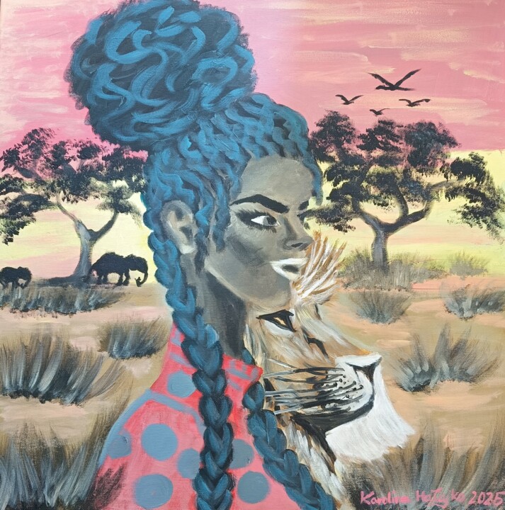 Malarstwo zatytułowany „Dziewczyna z warkoc…” autorstwa Karolina Maria Hałajko, Oryginalna praca, Akryl