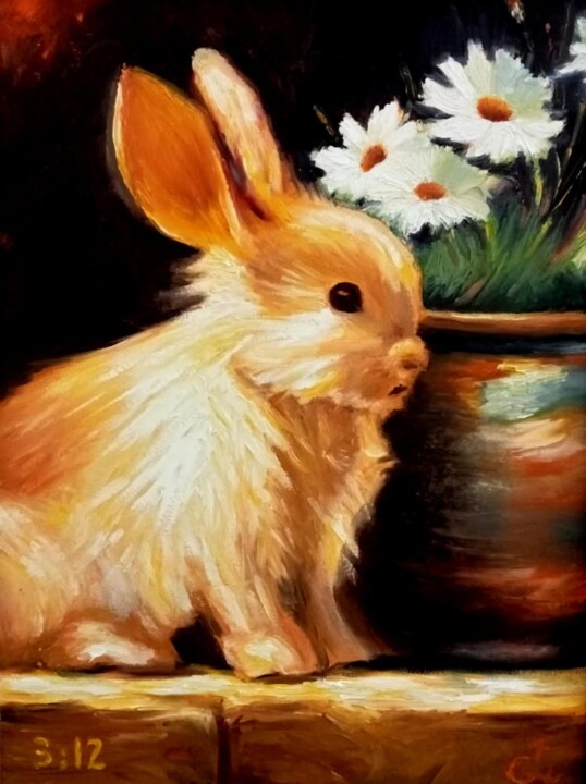 "Doux comme un lapin…" başlıklı Tablo Christel Alcala tarafından, Orijinal sanat, Petrol Ahşap Sedye çerçevesi üzerine monte…