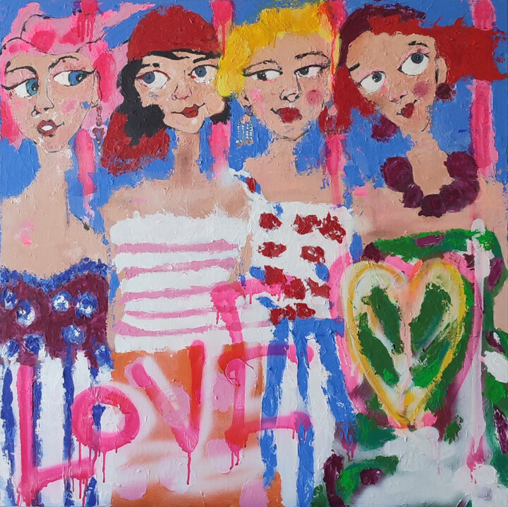 Peinture intitulée "Sisters Love" par Rana Siba, Œuvre d'art originale, Acrylique