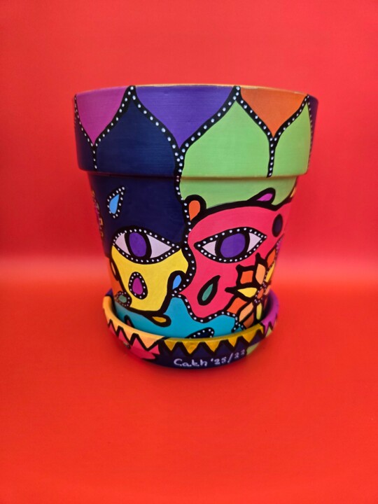 "Bloempot "Purple ey…" başlıklı Heykel Cathique Art tarafından, Orijinal sanat, Akrilik