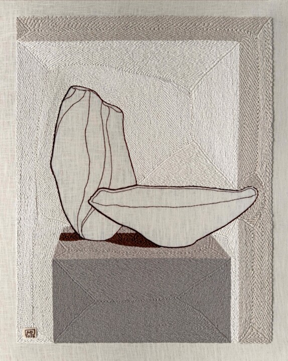Arte textil titulada "Vase Composition XI…" por Milena Paladino, Obra de arte original, Bordado