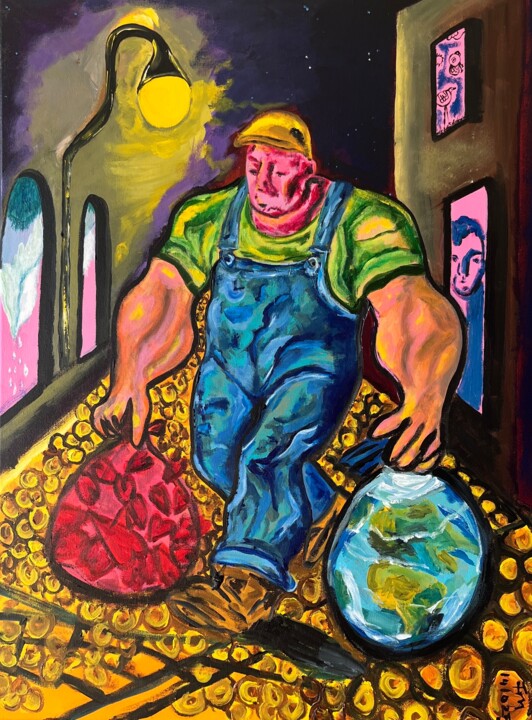 "Le fossoyeur roule…" başlıklı Tablo Frédérick Meunier tarafından, Orijinal sanat, Akrilik Ahşap Sedye çerçevesi üzerine mon…