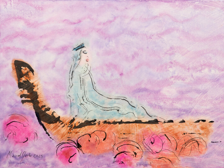 Pintura intitulada "And she went carryi…" por Marcel Garbi, Obras de arte originais, Aquarela