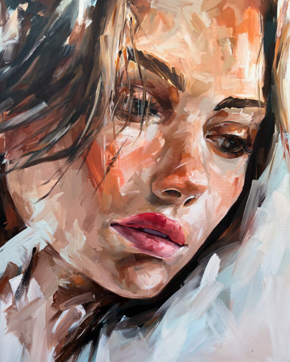 Painting titled "Portrait 7545’" by Frankro, Original Artwork, Acrylic Mounted on Wood Stretcher frame