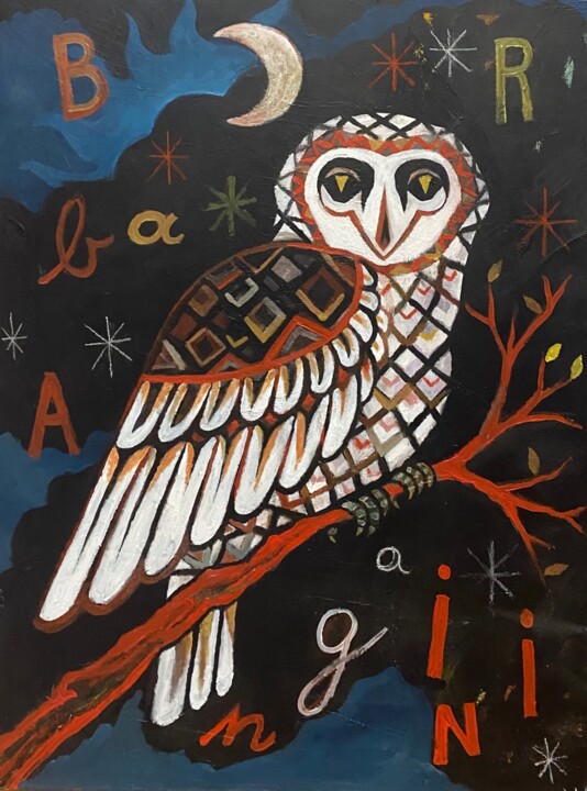 Pintura intitulada "Barn Owl (barbagian…" por Federico Womb, Obras de arte originais, Acrílico
