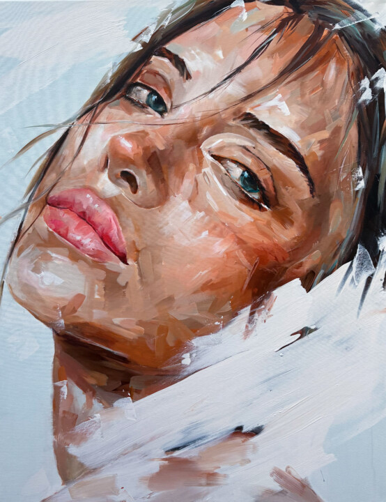 Painting titled "Portrait 4444’" by Frankro, Original Artwork, Acrylic Mounted on Wood Stretcher frame