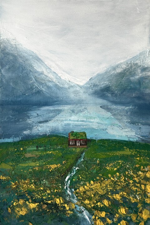 "Mountain Home by th…" başlıklı Tablo Julia Evpak tarafından, Orijinal sanat, Akrilik Ahşap Sedye çerçevesi üzerine monte ed…