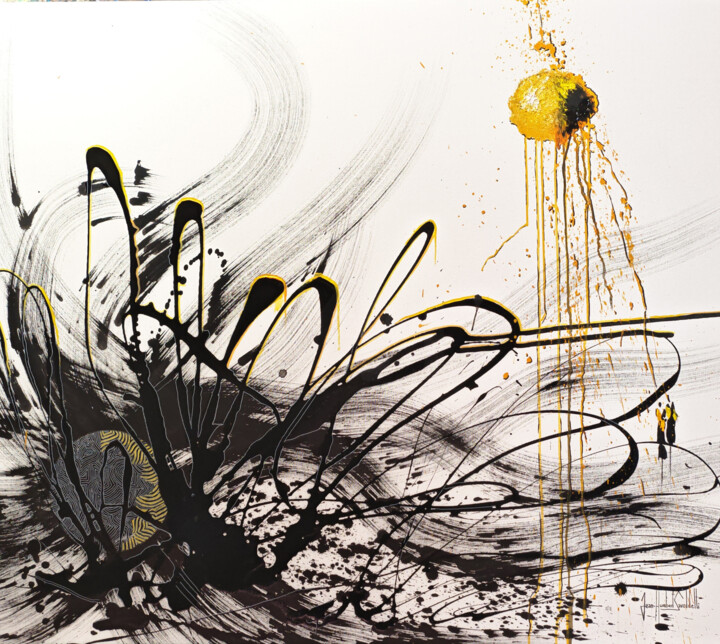 Malarstwo zatytułowany „JAUNES CERTITUDES” autorstwa Jean-Humbert Savoldelli, Oryginalna praca, Akryl Zamontowany na Drewnia…