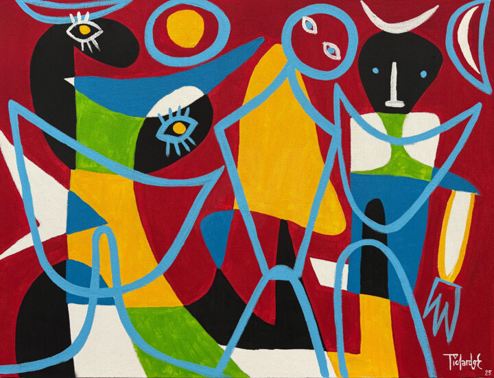 "Personajes en fondo…" başlıklı Tablo Enrique Pichardo tarafından, Orijinal sanat, Akrilik