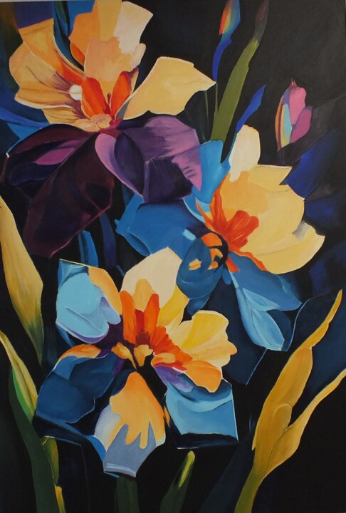 Ζωγραφική με τίτλο "Wilde narcis bloemen" από Henk Soet, Αυθεντικά έργα τέχνης, Ακρυλικό