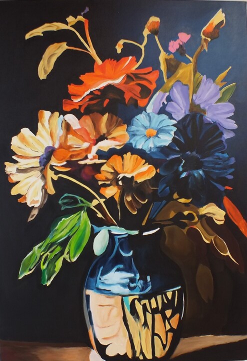 Ζωγραφική με τίτλο "Wilde bloemen in va…" από Henk Soet, Αυθεντικά έργα τέχνης, Ακρυλικό