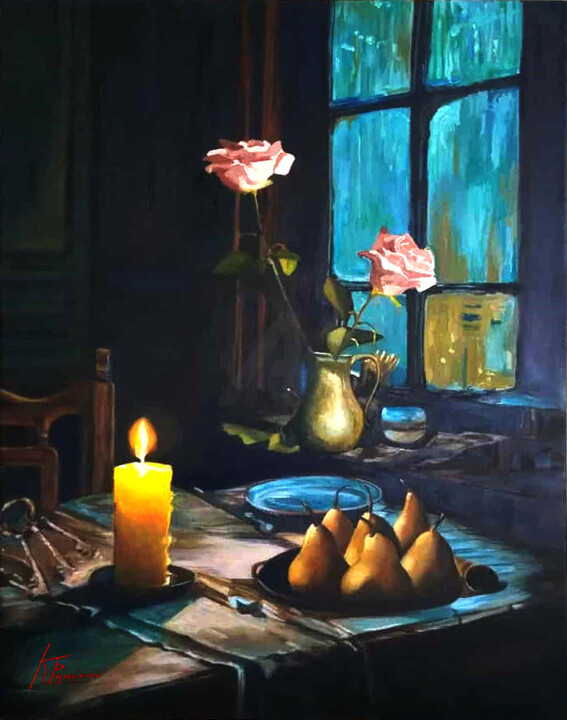 "The candle" başlıklı Tablo Katerina Tranakou tarafından, Orijinal sanat, Petrol Ahşap Sedye çerçevesi üzerine monte edilmiş