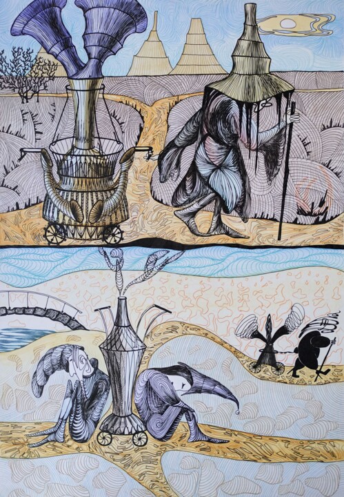 Drawing titled "WAYFARERS" by Yana Dmitrieva, Original Artwork, Gel pen