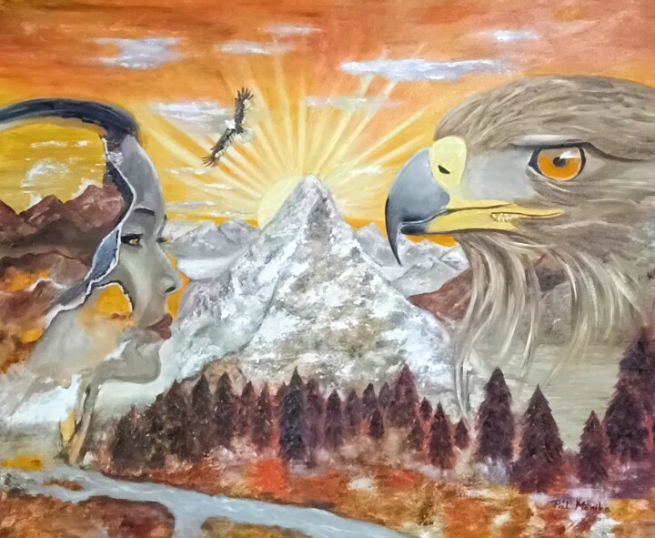 Painting titled "Face of the Wind, E…" by Mónika Katalin Pál, Original Artwork, Oil Mounted on Wood Stretcher frame