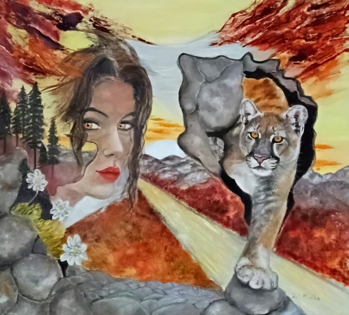 Painting titled "The Untamed Within" by Mónika Katalin Pál, Original Artwork, Oil Mounted on Wood Stretcher frame