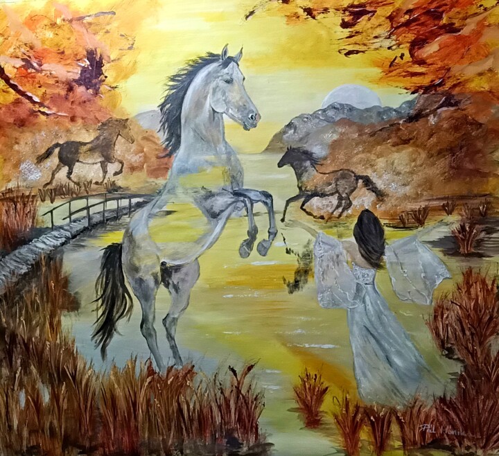 Painting titled "Whispers Across the…" by Mónika Katalin Pál, Original Artwork, Oil Mounted on Wood Stretcher frame