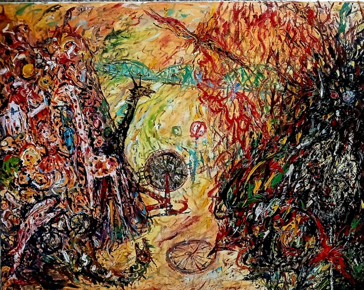 Pintura intitulada ""THE BROKEN RED WAL…" por Joseph Urie, Obras de arte originais, Acrílico Montado em Armação em madeira