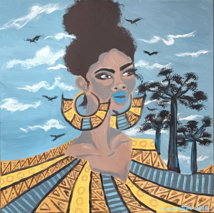 Malarstwo zatytułowany „Kobieta wśród baoba…” autorstwa Karolina Maria Hałajko, Oryginalna praca, Akryl