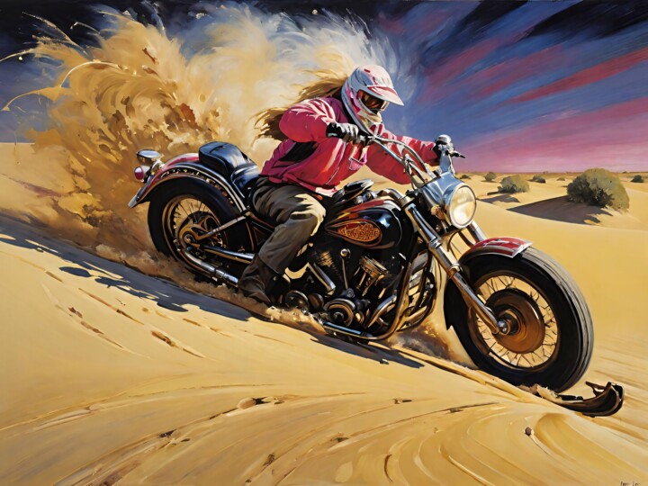 Цифровое искусство под названием "Motorcycle in Desert" - Meahau, Подлинное произведение искусства, Изображение, сгенерирова…