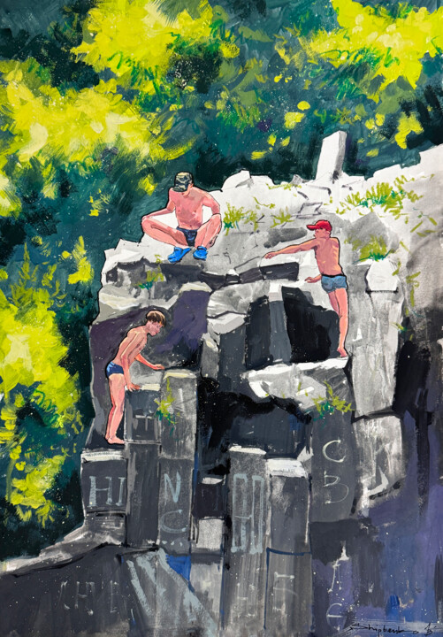 Painting titled "Childhood" by Bogdan Shiptenko, Original Artwork, Gouache Mounted on Cardboard