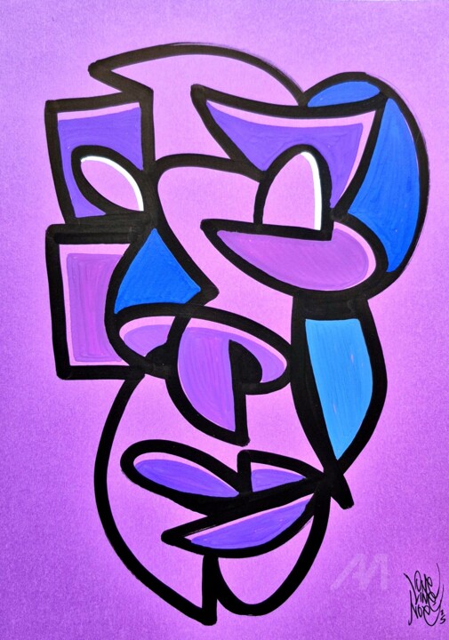 Dessin intitulée "Purple face" par Art De Noé, Œuvre d'art originale, Acrylique