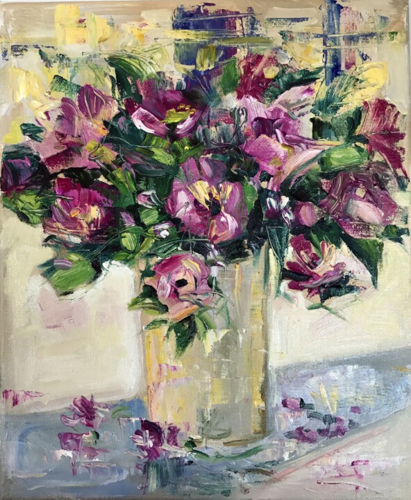 Schilderij getiteld "Spring flowers" door Helga Balaban, Origineel Kunstwerk, Olie
