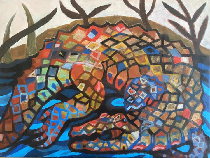 Pintura intitulada "Crocodile" por Federico Womb, Obras de arte originais, Acrílico