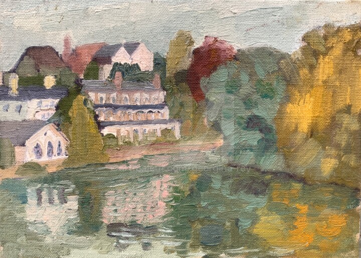 Pintura intitulada "View over the River…" por Georgina Rey, Obras de arte originais, Óleo Montado em Painel de madeira