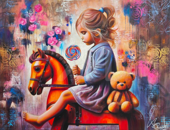 绘画 标题为“La fillette à la Su…” 由Vincent Bardou, 原创艺术品, 丙烯 安装在木质担架架上