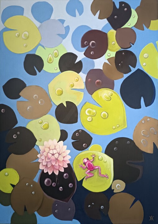 Картина под названием "Water lily 2" - Анна Богданова, Подлинное произведение искусства, Акрил Установлен на Деревянная рама…