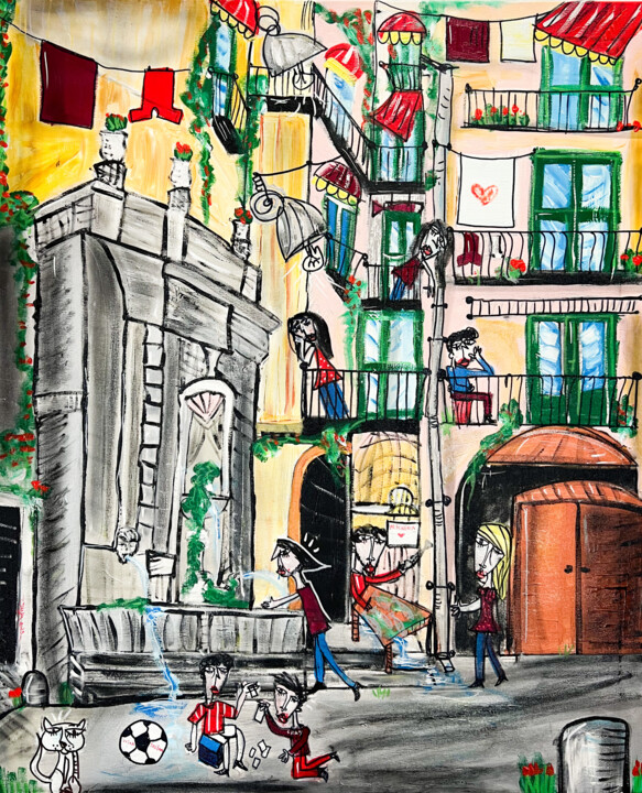 Pintura intitulada "Largo Campo Salerno" por Alessandro Siviglia, Obras de arte originais, Acrílico Montado em Armação em ma…