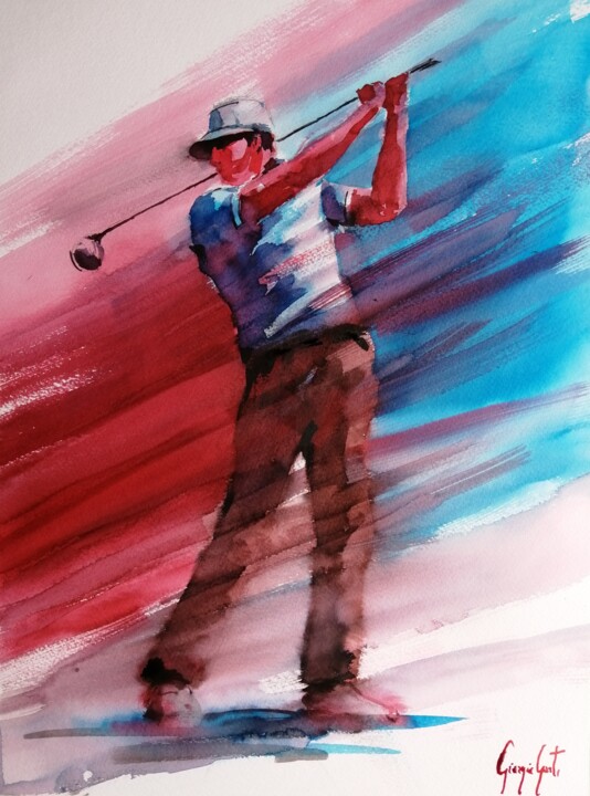 Dibujo titulada "golf player 6" por Giorgio Gosti, Obra de arte original, Tinta